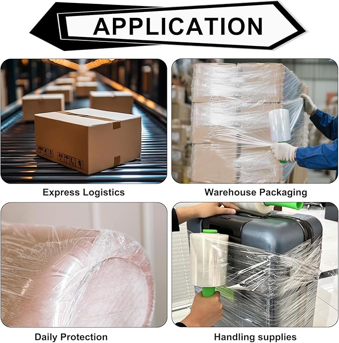 ROSEUP Clear Stretch Wrap Film 5" x 1000ft Roll with Handle, 80 Gauge Thick Cling Plastic Wrap for Moving, Pallet Wrap, Self Adhering Packaging Heavy Duty Shrink Film, 4 Pack