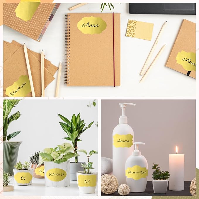 Gold Labels - 250 PCS 3" x 2" Fancy Shape Stickers for Storage Box or Food Jars