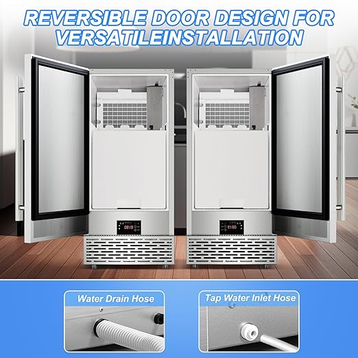 120LB/Day Commercial Under Counter Ice Maker with Smart LCD & Customizable Ice – Under Counter Freestanding, Built 25LBS Ice Storage 6-Min Quick Cycle, Energy Efficient