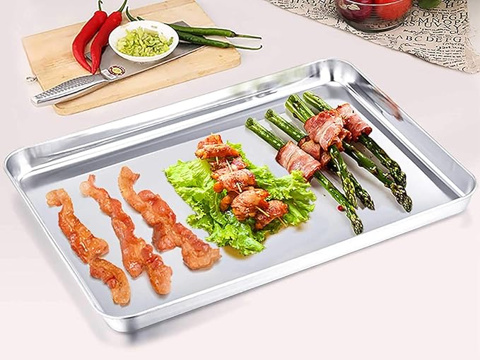 TeamFar Baking Sheet Set of 2, Baking Pans Tray Cookie Sheet Stainless Steel, Non Toxic & Healthy, Mirror Finish & Rust Free, Easy Clean & Dishwasher Safe