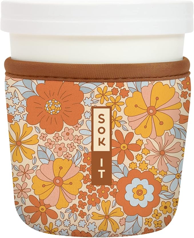 Sok It IceCreamSok Insulated Neoprene Cover (Flower Power, Tapered Ice Cream Pints)