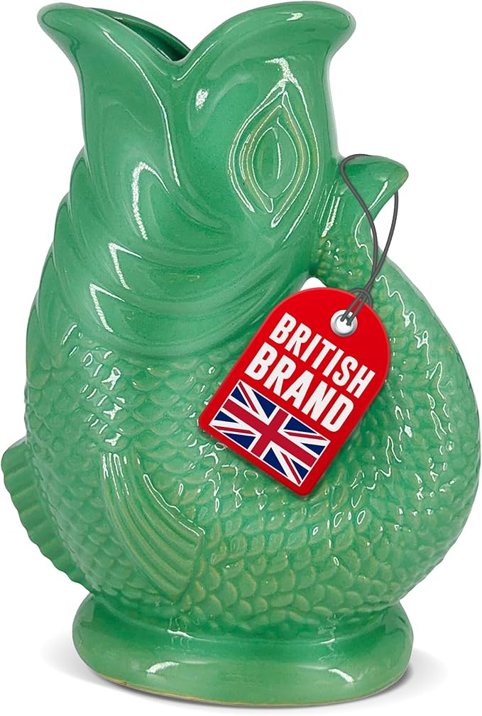 Gurgle Glug Jug The Bubble Jug® Ocean Green 50 fl oz 1.5L Litre Extra Large Pitcher - Fish Shaped Jug - Decorative Ceramic Glugging Cocktail, Water and Gin Vase and Gurgling Carafe Pot