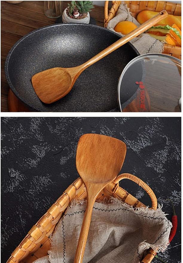 FJNATINH Wooden Spatula with Long Handle for Cooking Kitchen Cookware