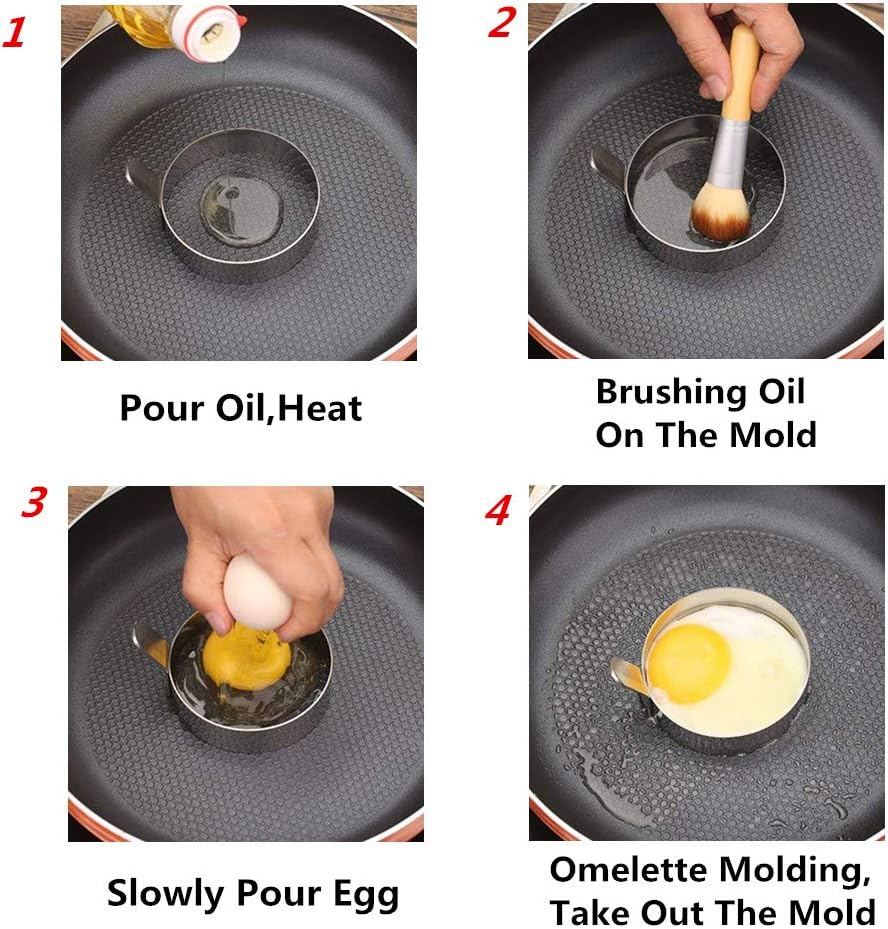 Egg Ring,3 Inch Stainless Steel Omelet Mold Pancake Ring Metal Kitchen Cooking Tool (3 Pack)