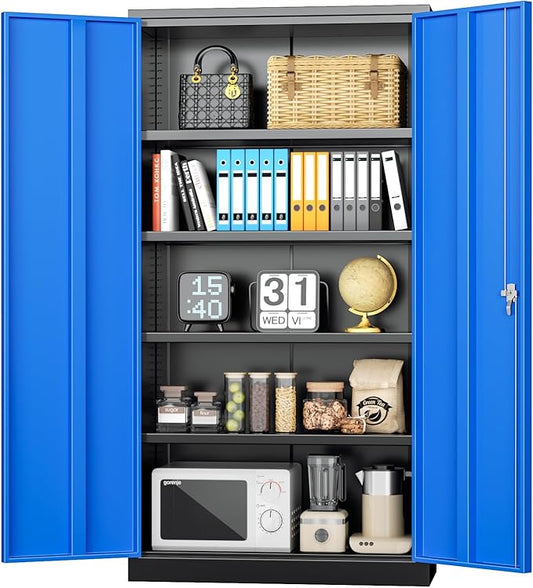 INTERGREAT Metal Storage Cabinets 72” Black Blue Garage Steel Storage Cabinet with Doors and Shelves, Steel File Cabinet for Home Office, Basement, Warehouse, Classroom（Anti Tipping）