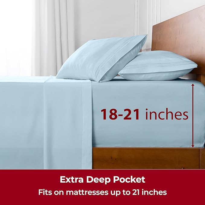 Mellanni Extra Deep California King Sheets - 4 PC Iconic Collection Bedding - Hotel Luxury, Ultra Soft, Cooling Bed Sheets - Wrinkle, Fade, Stain Resistant (Cal King, Aqua)