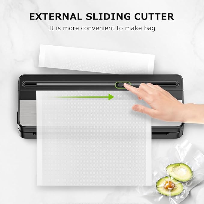 Bonsenkitchen Vacuum Sealer Machine, Multi-Functional Food Sealer with 50 Vacuum Bags & 1 Roll for Food Storage, Built-in Cutter, Black