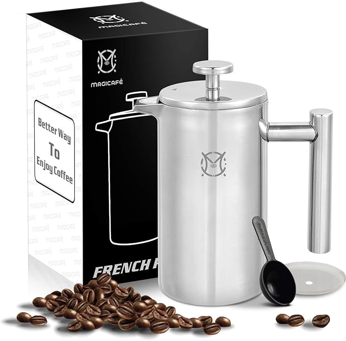 French Press Coffee Maker – Single Serve 1 Cup Small Stainless Steel Thermal Double Walled French Press 350ML/12OZ