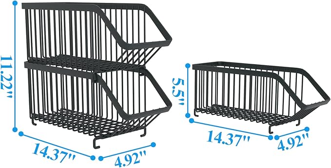 GILLAS 6 Pack Stackable Soda Can Organizer for Refrigerator, Can Holder Dispenser, Canned Food Storage Rack for Fridge, Kitchen, Countertops, Cabinets, Black