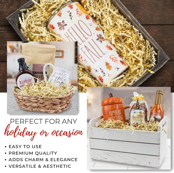 MagicWater Crinkle Cut Paper for Gift Baskets - 2LB - Vanilla & Gold - Perfect for Shredded Paper Filler, Basket Filler, Gift Boxes, Bridesmaid Gifts, Halloween Stuffers & More – For All Occasions