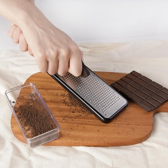 LHS Citrus Lemon Zester Cheese Grater with Container - Stainless Steel Kitchen Tool for Parmesan Cheese, Ginger, Garlic, Nutmeg, Chocolate, Fruits, Dishwasher Safe