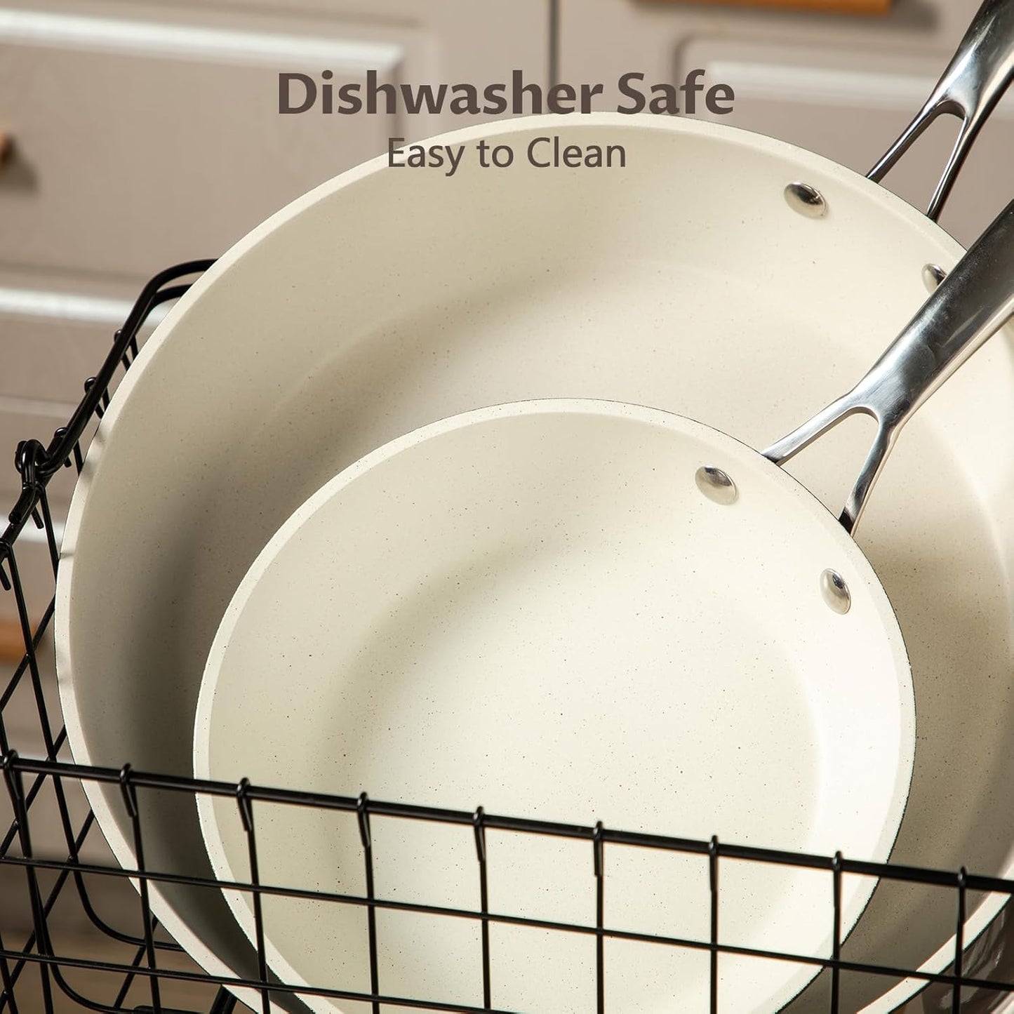 UCC LIFE Nonstick Frying Pan Skillet, wok pan, Stainless Steel Handle, PFOA Free Compatible with All kitchen Stovetops (12 Inch White)