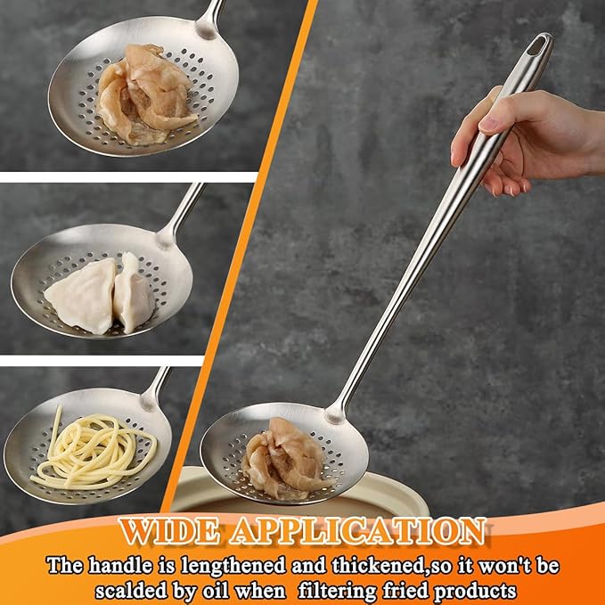 Kitchen Skimmer - Slotted Spoon for Straining, Stainless Steel Spider Strainer Skimmer Ladle for Cooking and Frying, Kitchen Utensils Pasta Spoon