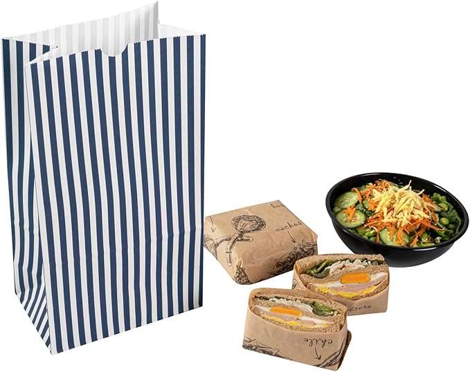 Restaurantware Bag Tek 12 LB Disposable Lunch Bags 100 Sturdy Take Out Bags - Flat Bottom Great For Restaurants Cafes And Bakeries Blue And White Paper Popcorn Bags Versatile For Grocery