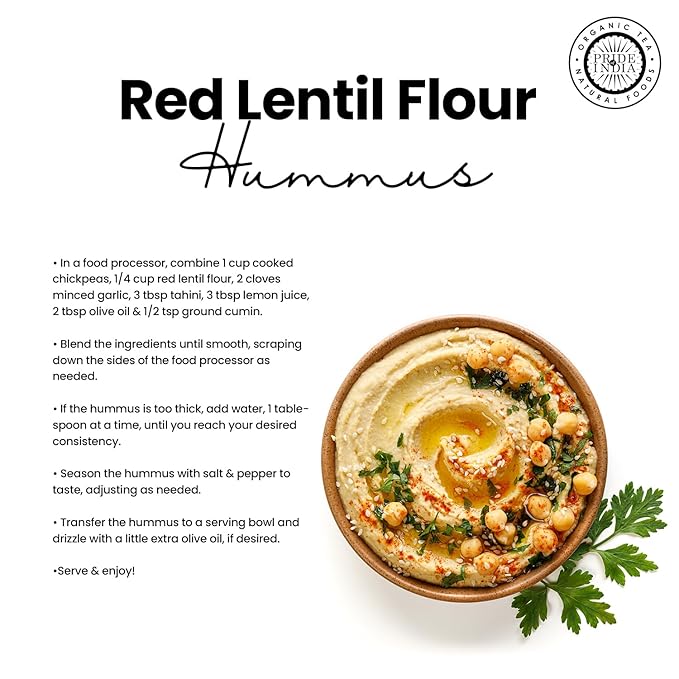 Pride of India- Red Lentil Flour 1 lbs (454 gm) Hint of Sweetness Slightly Nutty Earthy Flavor Freshly Milled in Small Batches |Ideal for Cakes Sauces Pasta Crepes Meatballs | Vegan, Gluten Free