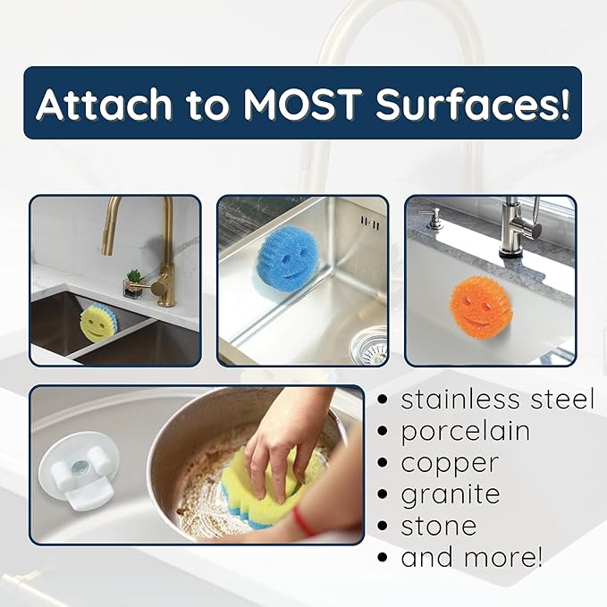 Sponge Daddy Caddy by Storage Theory – Sponge Mommy & Daddy Kitchen Sink Organizer, Universal, Simple Suction Cup Installation, Dishwasher Safe, Keep Sponges Dry, Odor-Free – White, 1 Pack