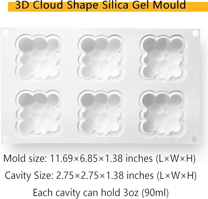 OCPO KITCHEN Cloud Silicone Mold for Baking Mousse Cake, Dessert, Pastry, Ice Cream, Pudding, Jelly, Cake Decoration Mold, Cloud Shape (6-Cavity)