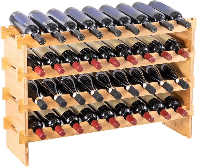 Amazon Basics Stackable Natural Bamboo Wine Rack, 36 Bottle Capacity