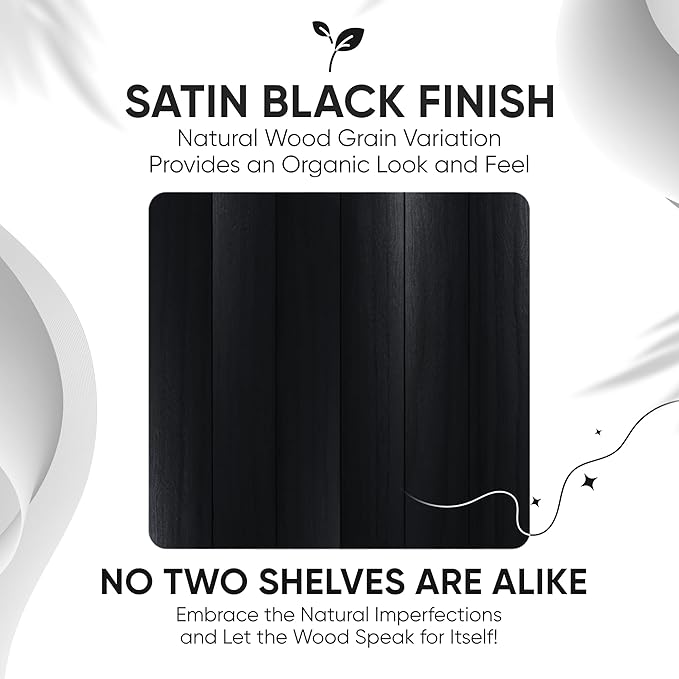 Homeforia Black Floating Shelves 36 inches Long, High End Solid Real Wood 36 inch Floating Shelf for Wall Mounted, Black Wooden 36in Floating Shelves, Heavy Duty Bracket, 36 X 6.5 X 1.75 in, Set of 2