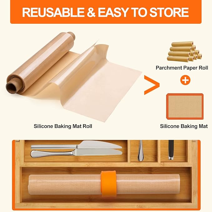 Silicone Baking Mat Roll -16IN x 10FT Non Stick Heat Resistant Food Grade Baking Mats, No Slip Reusable Freeze Dryer Mat,Pastry Mat,Countertop Protector Mat, Washable Oil-Proof Refrigerator Liners