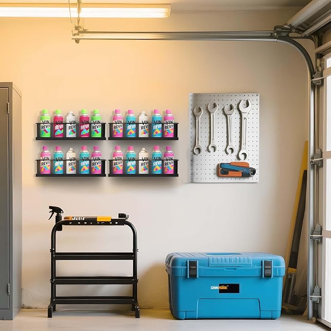 Wall-Mounted Spray Can Holder Rack Organize, 4 Pack Black Steel Aerosol Can Holder with Straw Groove, Spray Can Organizer, Aerosol Can Rack, Spray Paint Can Holder for Garage, Shop, Home and Workspace