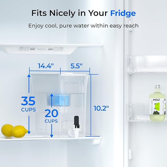 Waterdrop Slim Alkaline Water Filter Dispenser, 35-Cup, Large Capacity, 100-Gallon Long-Life, Faster Filtration, Reduces Chlorine, PFOA/PFOS and More, BPA Free, White (with 1 Filter)