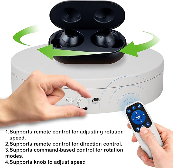 Motorized Rotating Display Stand with Remote, 4.53in 360 Electric Turntable for Display,Photography,3D Scanner Models, Motorized Lazy Susan and Photography Turntable Control Angle/Speed,Step/Swing/Continuous Rotation
