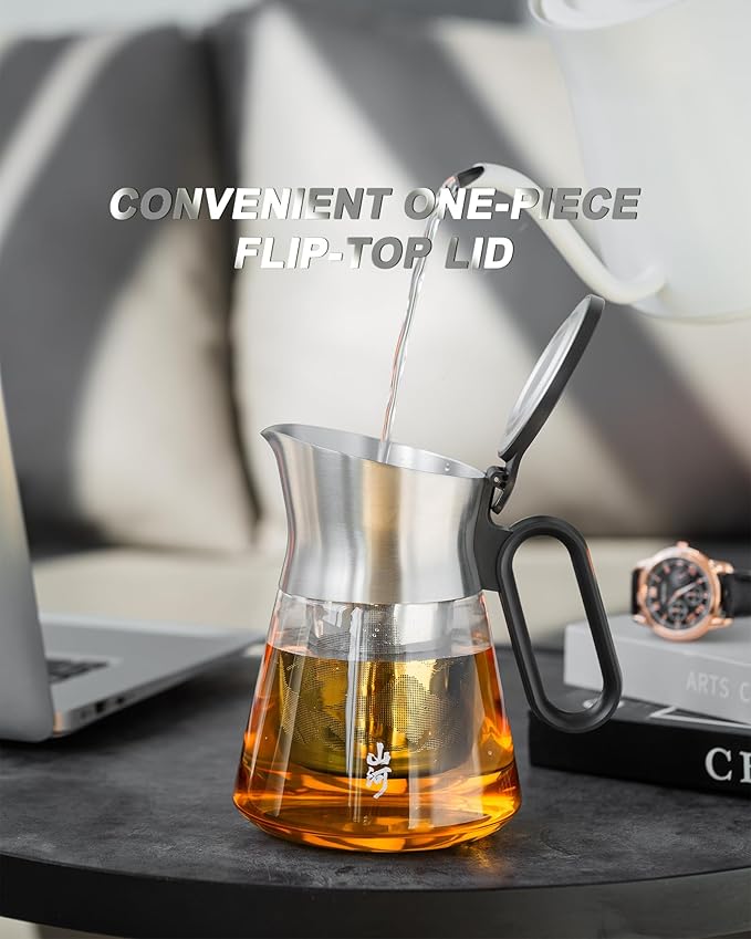 ZENS 17 oz Small Glass Teapot with Infuser, Design Loose Leaf Teapot with Stainless Steel Spout for Hot Tea Steeper, Oval Handle Clear Tea Pot Infusers Loose Tea Maker for Lovers Gifts