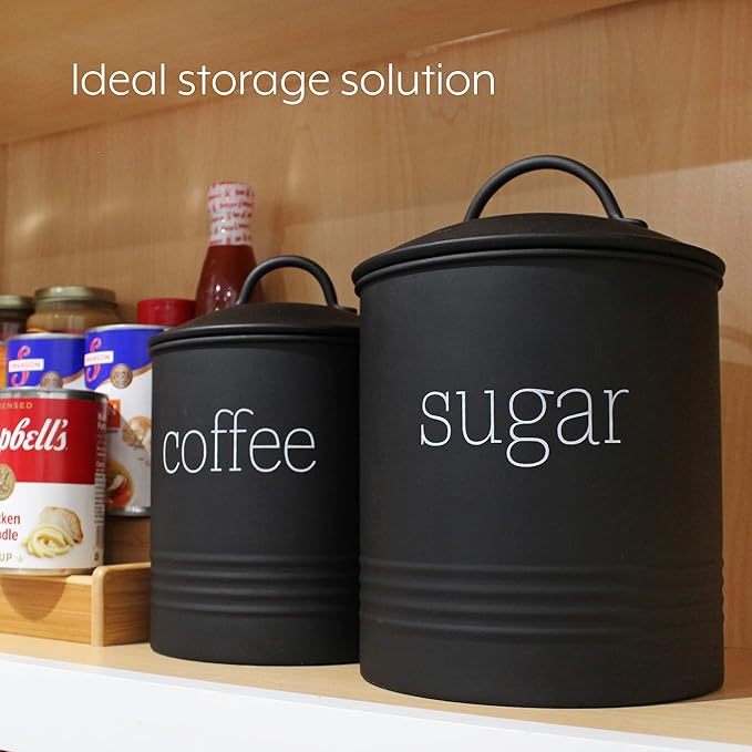 AuldHome Design Enamelware Black Sugar Canister; Modern Farmhouse Staples Storage for Kitchen