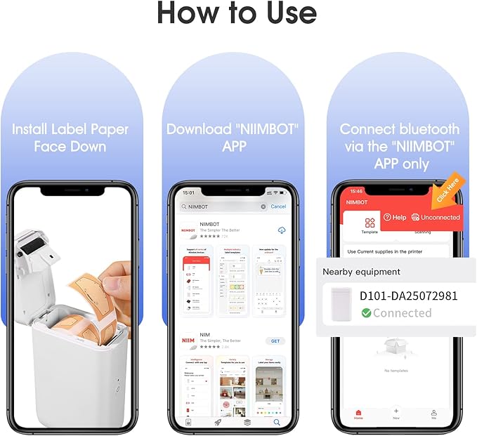 NIIMBOT D101 Label Maker, Handheld Thermal Label Printer with Tape, Easy to Print 0.5 to 1 Inch Width Inkless Label Maker for School Name, Cable Labels, Business Price Tags, Home Storage