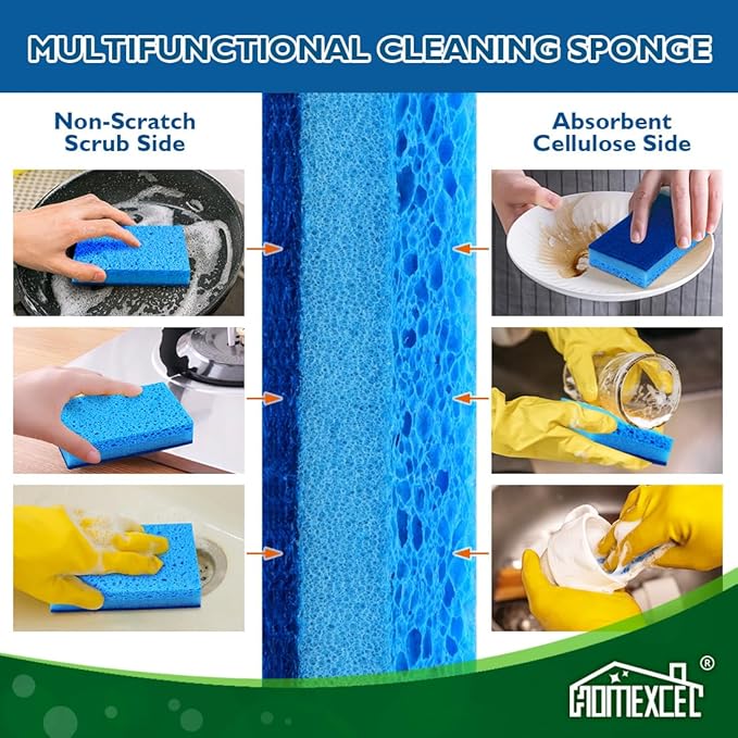 HOMEXCEL Sponges Kitchen 6pcs, Non-Scratch Sponges for Dishes, Scrub Cleaning Sponge Safe on Non-Stick Cookware, Dual Sided Dish Sponge for Kitchen, Household, Bathroom and More