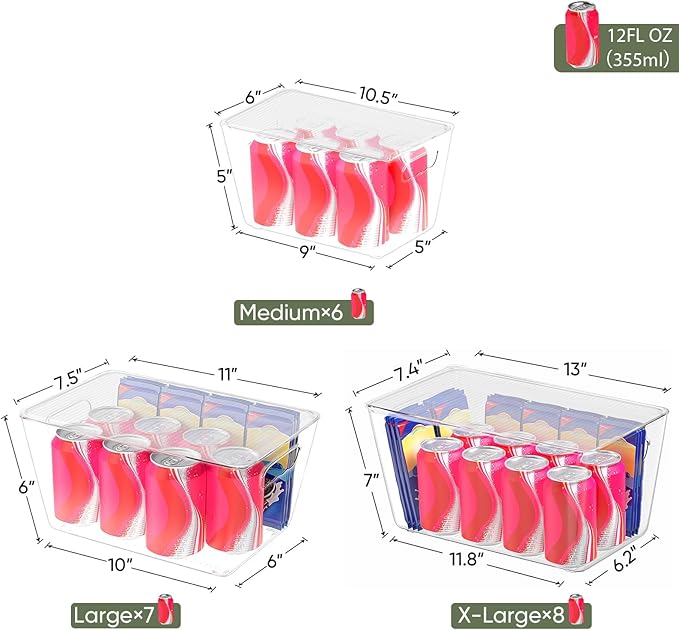 BALEINE Clear Stackable Storage Bins with Lids, Plastic Containers with Handle for Pantry Organizers and Storage, Plastic Bins for Fridge, Kitchen, Bathroom, Cabinet (11x7.5x6, 6PK)