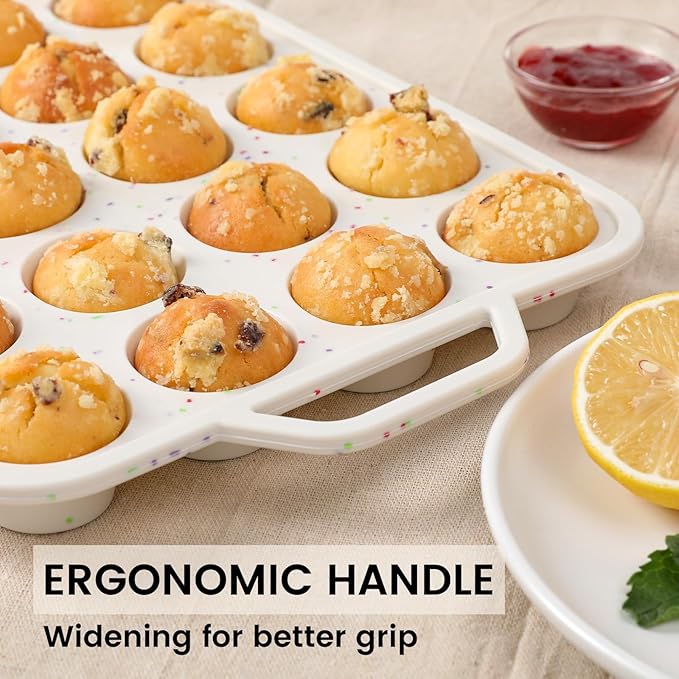 Vinino Mini Muffin Pan with Metal Reinforced Frame-1Pack, Silicone Cupcake Pan for Baking 24 Cup Mini Size, BPA Free Silicone Muffin Tray, Cupcake Baking Pan Molds for Oven Dishwasher Safe-Cream