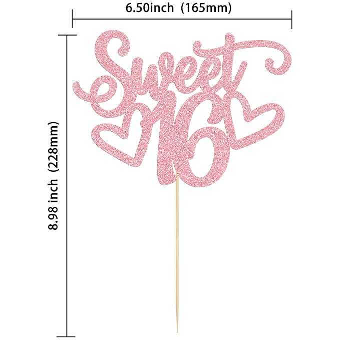 Gyufise 1Pc Sweet Teenager 16 Cake Topper Glitter 16th Birthday Cake Pick for Cheers to 16 Years Old 16th Birthday Party Cake Decorations Supplies Pink