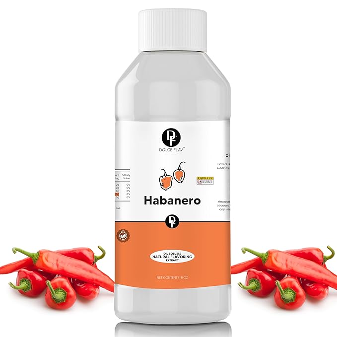 Dolce Flav Natural Habanero Extract (Oil-Soluble) 8 oz – Kosher, Sugar-Free, Concentrated Spicy Habanero Flavoring for Savory Dishes, Sauces & Confections, Includes Measured Dropper
