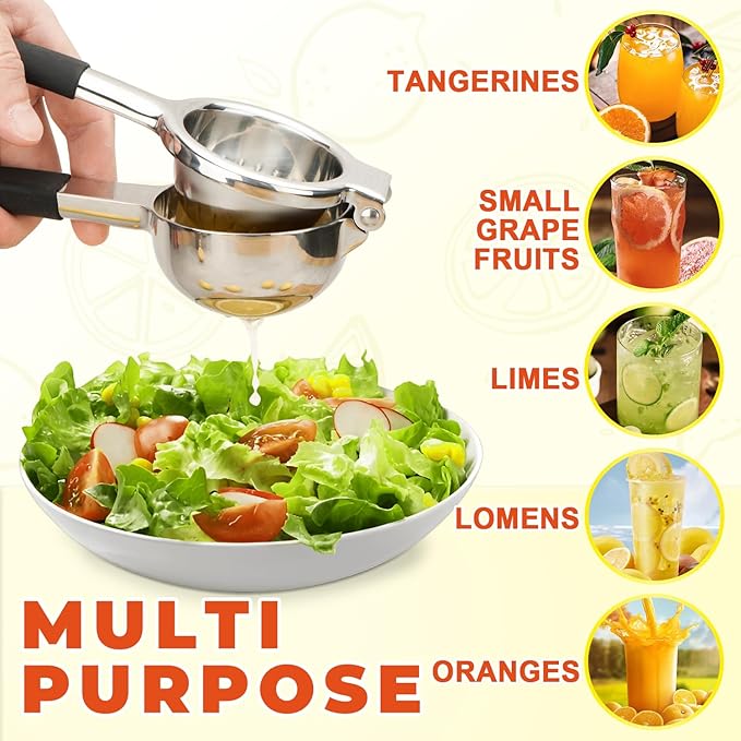 Lemon Squeezer,304 Stainless Steel Citrus Press Juicer,Non-Slip Grip Design Manual Juicer,Heavy Duty Manual Citrus Press Juicer & Lime Squeezer-Silver & BLack
