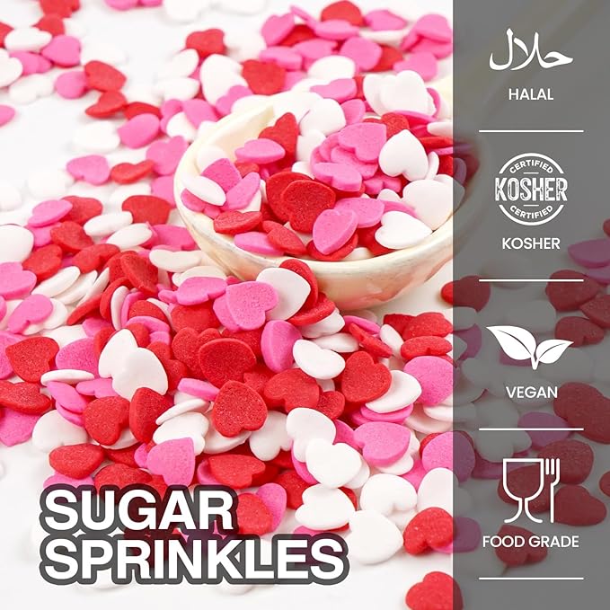 Heart Sprinkles For Cake Decorating, Red Pink and White Edible Mix Baking Candy, 150g/5.29oz, Ice cream, Cupcake Topper, Cookie, Mother's Day, Birthday, Valentine's Day, Wedding Party Supplies