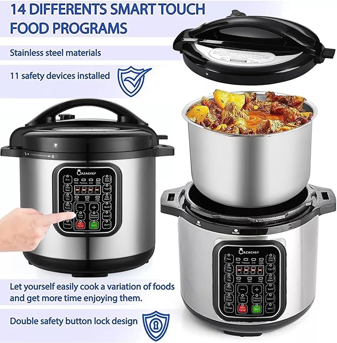 8qt stainless steel Pressure Cooker | 24-hour Presetting electric rice cooker, 14 in 1 slow cooker with temperature control | LED Multifunction Steamer, Food Warmer with nonstick pot