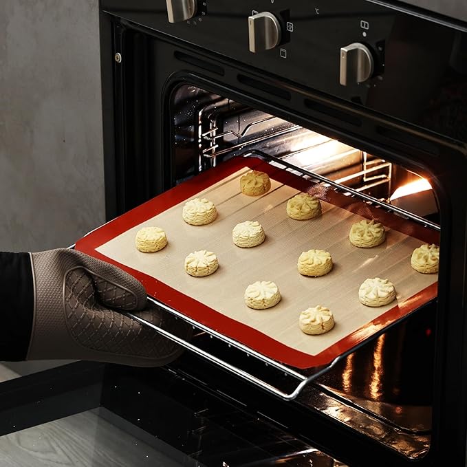 KitchenRaku 2-Pack Silicone Baking Mat, 16.5"x11.6" Reusable Silicone Baking Sheets for Oven, BPA Free Nonstick Bakeware Mats for Cookies, Macarons, Bread and Pastry