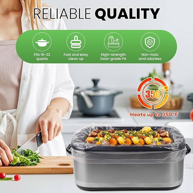 CAREGY Electric Roaster Liners 34 x 18 Inch 10 Counts Disposable Roaster Liners Fits 16, 18, 22 Quarts Roasters, Roasting Oven Liners Cooking Bags for Immediate Cleanup