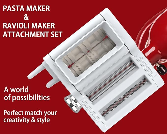 ANTREE 3-IN-1 Pasta Attachment & Ravioli Attachment for KitchenAid Stand Mixers, Pasta Maker Assecories included Pasta Sheet Roller, Spaghetti Cutter and Ravioli Maker Attachment