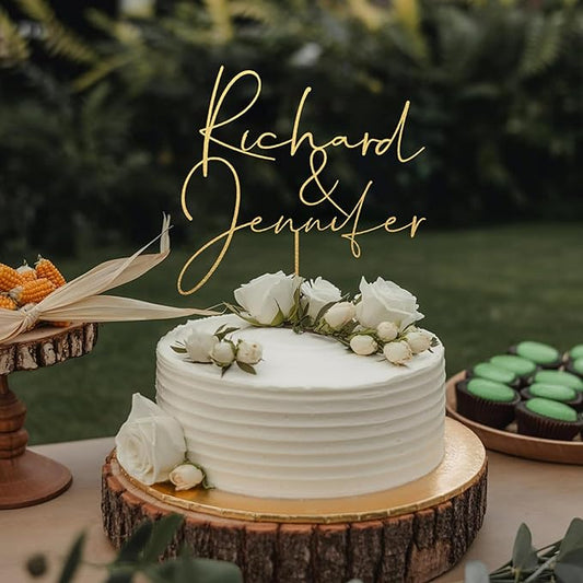 Personalized Wedding Cake Topper, Gold Cake Topper For Wedding, Rustic Weddings Cakes Topper, Personalized Acrylic or Wood Cake Decoration for Engagement, Anniversary, Bridal Shower 1