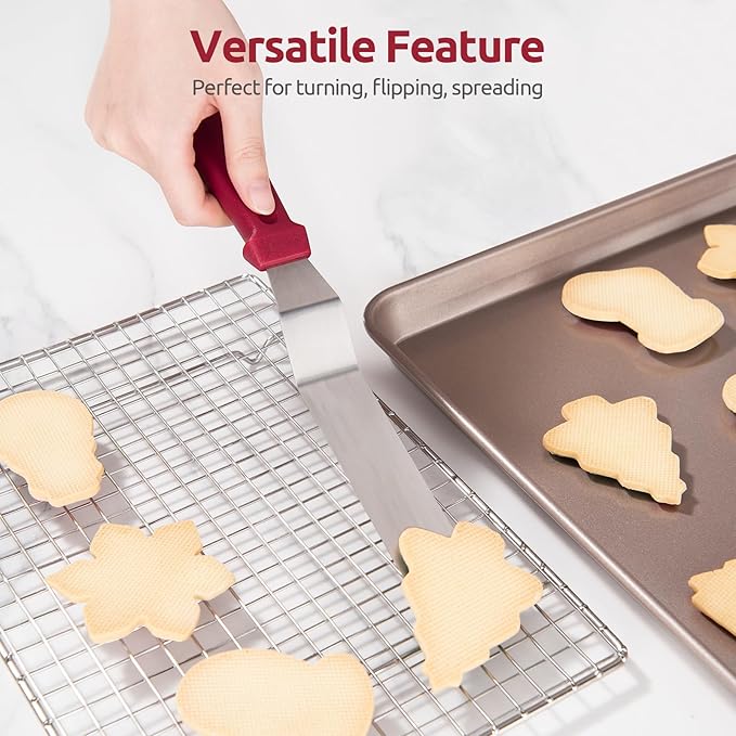 Icing Spatula, U-Taste Offset Spatula Set with 6", 8", 10" Blade, 18/0 Stainless Steel with PP Plastic Handle Angled Cake Decorating Frosting Spatula Set of 3 (Red)