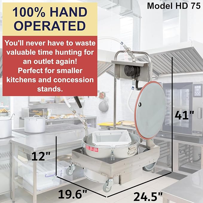MirOil 75HD Fryer Oil Filter Machine w/Discard Trolley & Hand Operated Pump, Filtration System for Deep Fryer for Catering, Restaurant & Food Trucks, Portable Oil Filter Machine for 75lb Fryer Grease