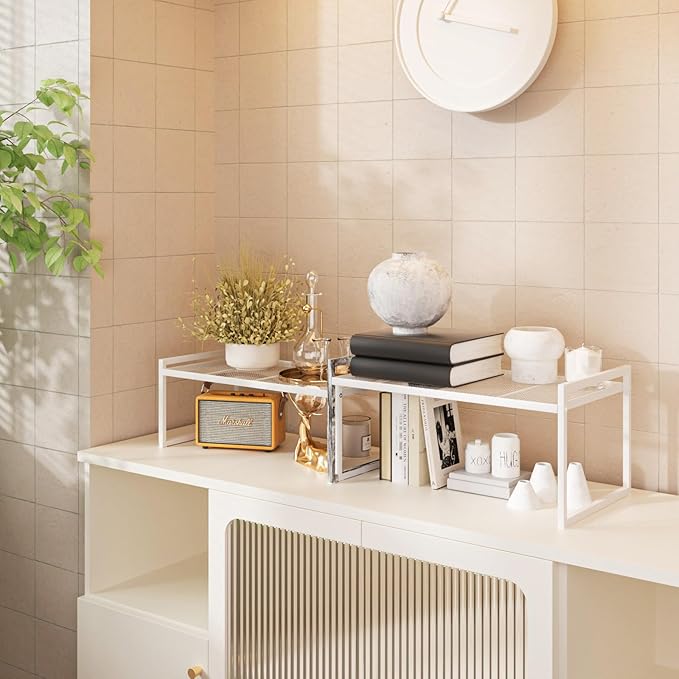 Set of 2 Kitchen Cabinet Organizer Shelf Stackable Sturdy Metal Counter Countertop Pantry Storage Rack