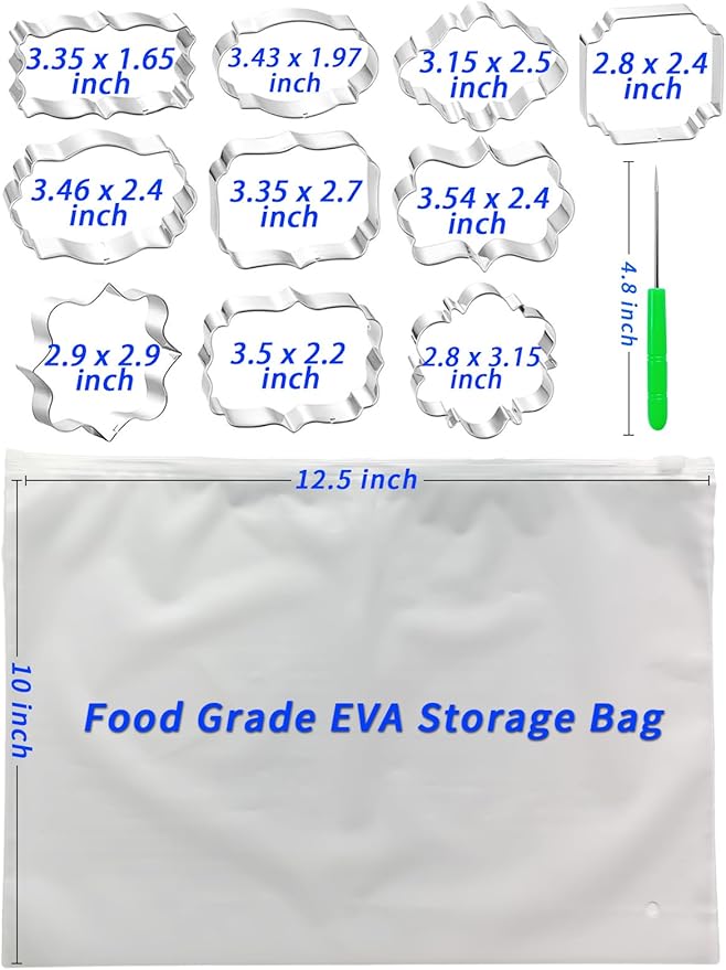 Frame Cookie Cutters 10 Shapes with 6 Cookie Scribes & 1 Storage Bag, Plaque Fondant Dough Cutters Baking Tools Kitchen Accessories for Home Daily Holiday Party