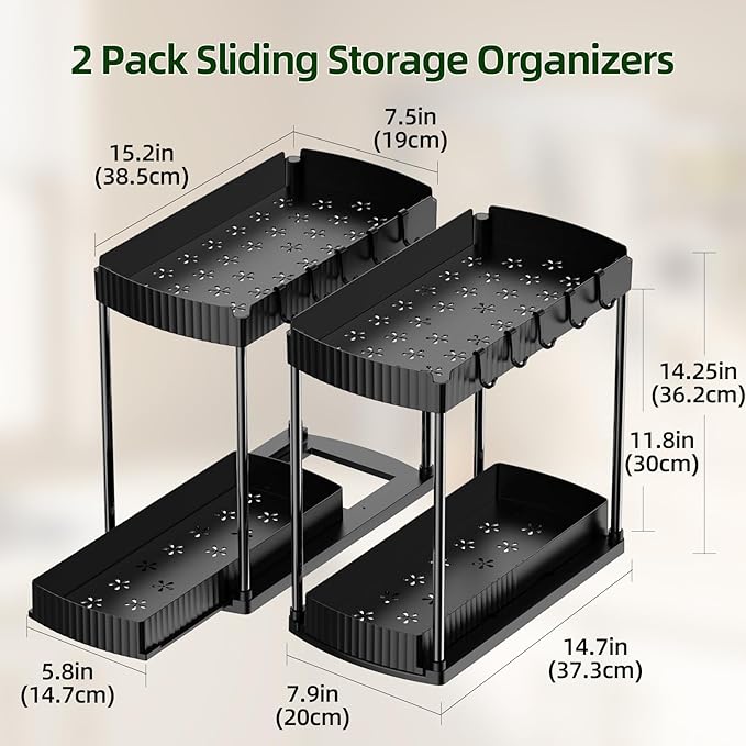 2 Pack Under Sink Organizer, Multi-Purpose Pull Out Cabinet Organizer and Storage for Bathroom & Kitchen, 2 Tier Sliding Cabinet Organizer Drawer