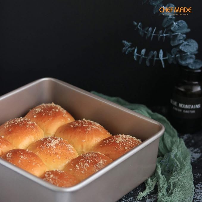 CHEFMADE Square Cake Pan, 8-Inch Deep Dish with Removable Loose Bottom Non-Stick Square Bakeware for Oven Baking (Champagne Gold)