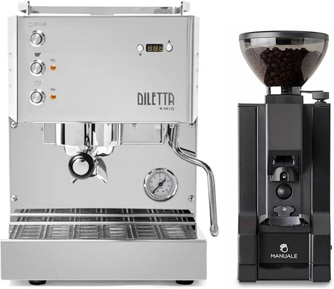 Diletta Mio Espresso Machine (Stainless Steel) and Eureka Mignon Notte Grinder Bundle