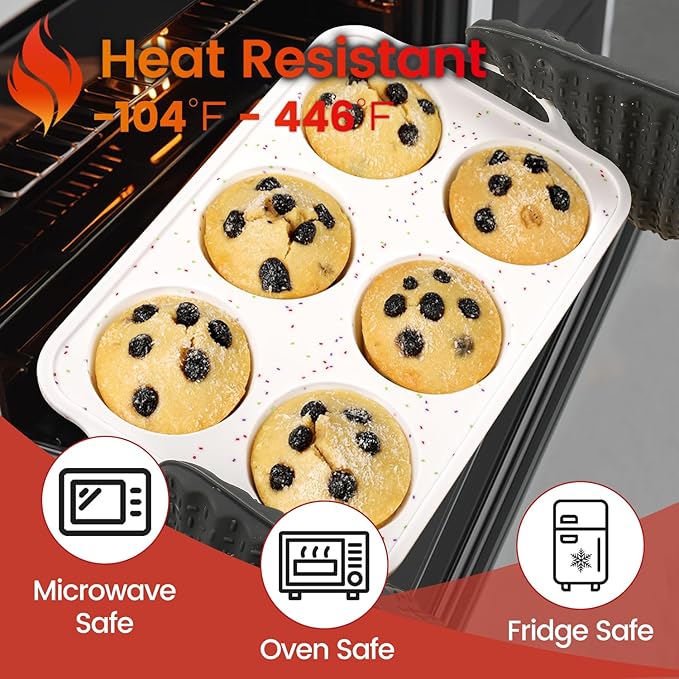 CAKETIME Large Muffin Pan, Metal Reinforced Frame 3.5 Inch Jumbo Silicone Muffin Pan Nonstick 6 Cups for Baking Jumbo Muffin, Frittatas, Jumbo Cupcakes 2 Pack
